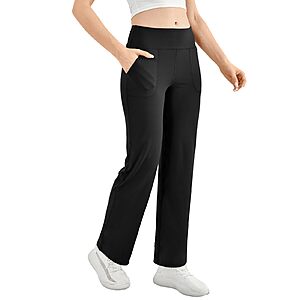 $5.99 Walifrey Wide Leg Yoga Pants for Women, Loose Stretch Sweatpants with Pockets Casual Lounge
