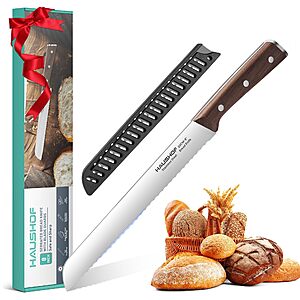 $7.79 HAUSHOF Bread Knife with Sheath, 8-Inch Serrated Bread Knife for Homemade Bread $7.76