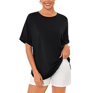 $4.99 Totatuit Women Oversized Tshirts Casual Crew Neck Rolled Short Sleeve Basic Tee Shirts