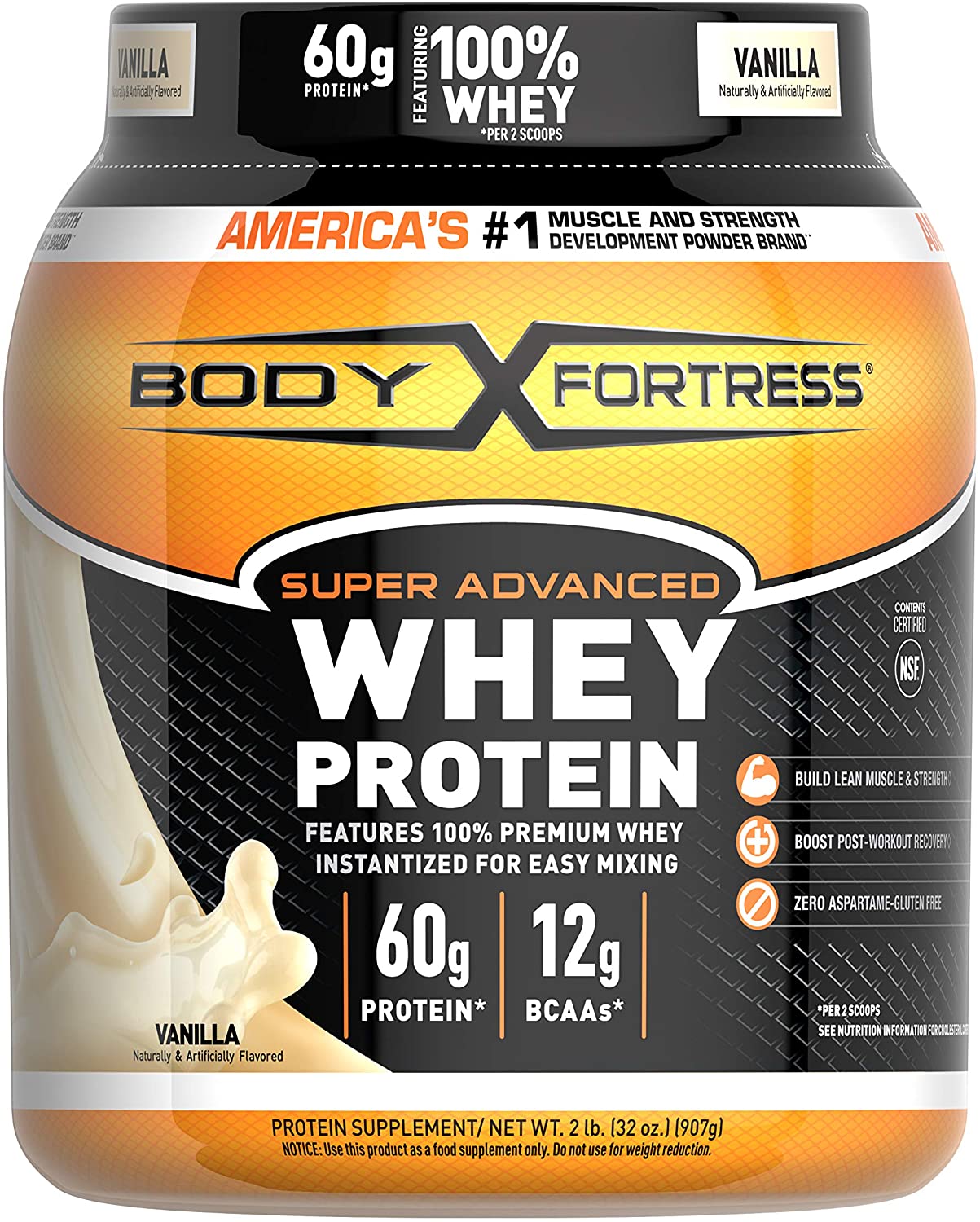 Body Fortress Super Advanced Whey Protein Powder, Vanilla Flavored, Gluten Free, 2 Lb $14.36