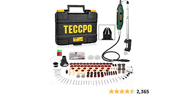 TECCPO Rotary Tool Kit 1.8 amp, 10000-40000RPM Power Wood Carving Tools with Universal Keyless Chuck and Flex Shaft, 6 Variable Speed- 6 Attachments & 196 Accessories Per - $49