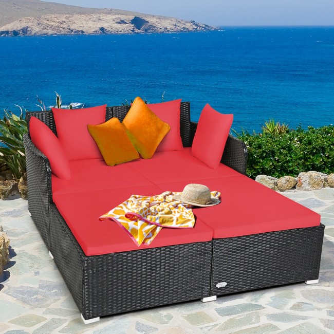 Costway Outdoor Patio Rattan Daybed Thick Pillows Cushioned Sofa Furniture $230 + Free Shipping