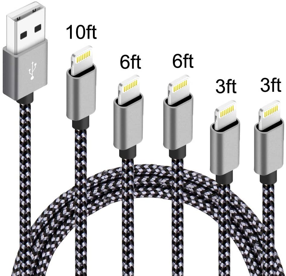 Vertebraid iPhone Charger MFi Certified Cable 6Pack 3FT 3FT 3FT 6FT 6FT 10FT Extra Long Nylon Braided USB Fast Charging& Syncing Cord Compatible with iPhone/XS/XR/X/8/8Plus/7/7Plus/6S/6Plus/Pad More