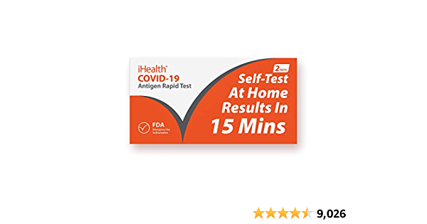 iHealth COVID-19 Antigen Rapid Test, 2 Tests per Pack,FDA EUA Authorized OTC at-Home Self Test, Results in 15 Minutes with Non-invasive Nasal Swab, Easy to Use & No Disco - $19.98
