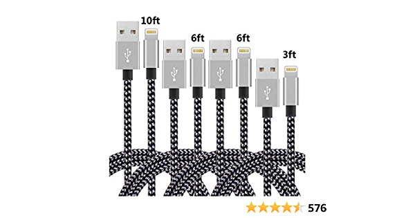 4Pack(3ft 6ft 6ft 10ft) iPhone Lightning Cable Apple Certified $6.59 - $6.59