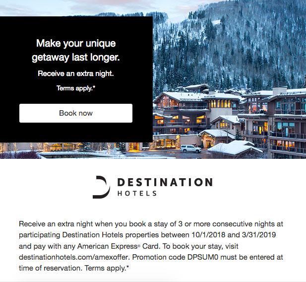 Amex - Receive 4th night free at Destination Hotels