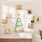 Homiflex Cat Wall Shelves, Cat Wall Furniture Pine Wooden Feline Shelf, 13 Piece Shelves and Perches with Bowl, Warmer Mat, Condo, House, Steps and Cat Scratcher $47.99