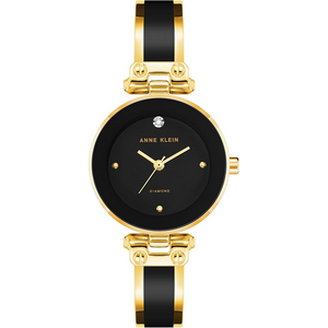 28mm Anne Klein Women's Genuine Diamond Dial Bangle Quartz Watch (Black/Gold) $19.95 