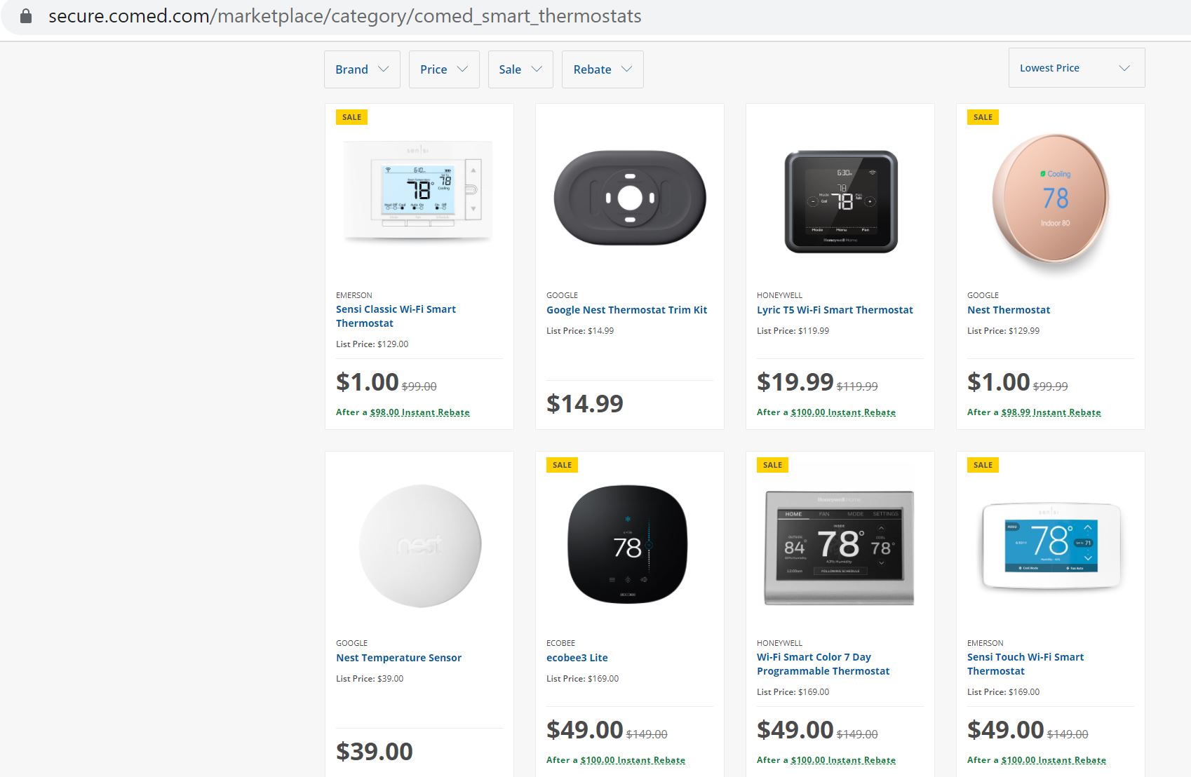 (Chicago only) Google, ecobee, Honeywell, and Emerson smart thermostats for $1-$49 plus taxes, shipping and handling