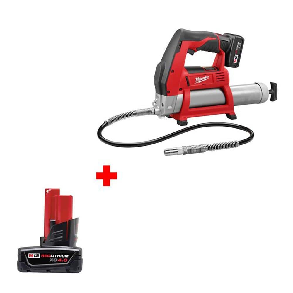 Milwaukee M12 12-Volt Cordless Grease Gun XC Kit with M12 12-Volt Lithium-Ion 4 Ah XC Battery (Hack) - $124.53