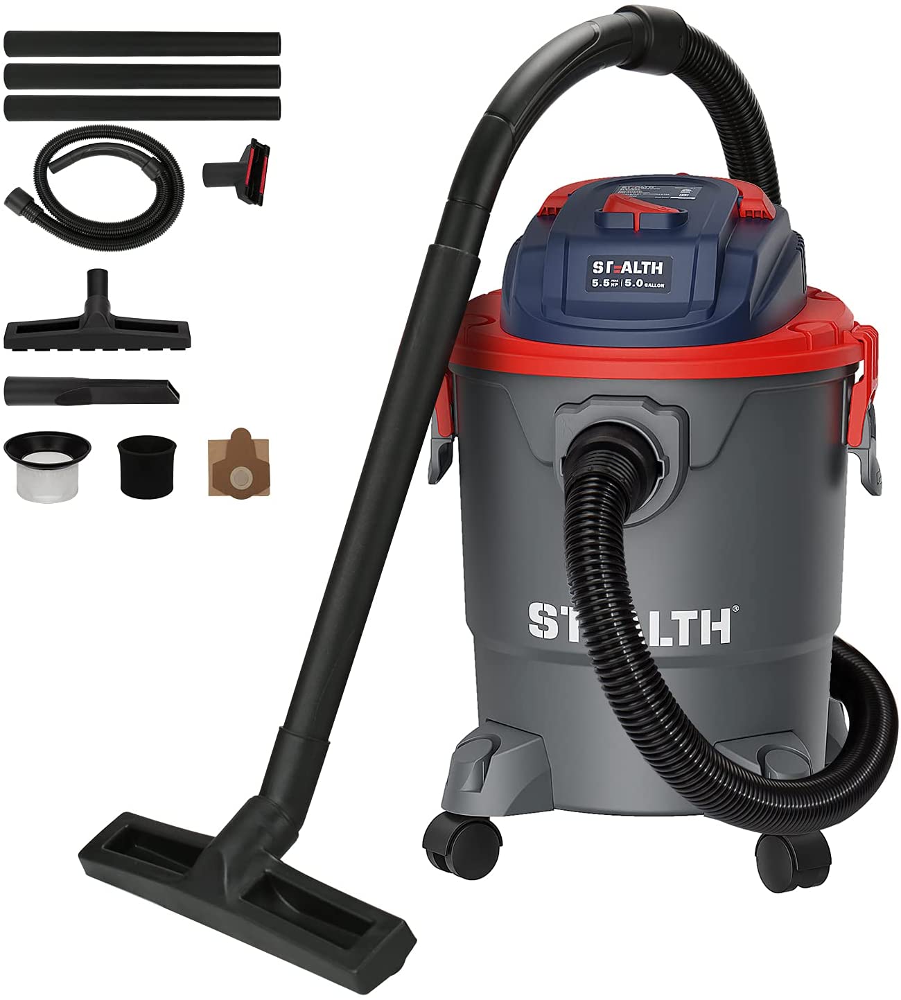 Stealth ECV05P1 Wet Dry Vacuum Cleaner, Shop Vacuum with Blower, 5 Gallon 5.5 Peak HP, Portable Shop Vacuum with Attachments $69.99