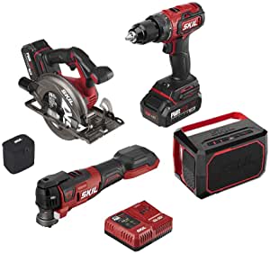 SKIL PWR CORE 20 Brushless 20V 4-Tool Combo Kit,  Drill Driver, Circular Saw, Oscillating Tool, Bluetooth Speaker, 1x 2.0Ah + 1x 4.0Ah Battery, Charger - CB7443-21 $179.00 @Amazon