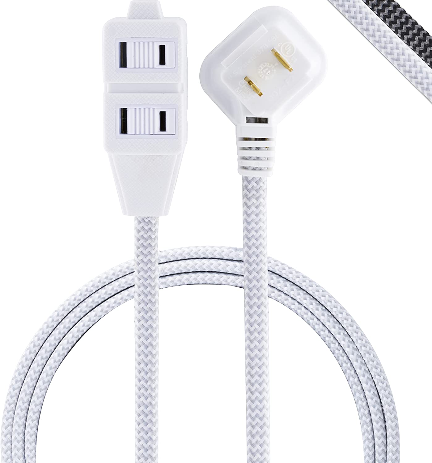 GE 6 Ft Designer Braided Extension Cord, 3 Outlets Power Strip, 2 Prong Outlets White Free Shipping w/ Prime or on orders $25+ $4.98