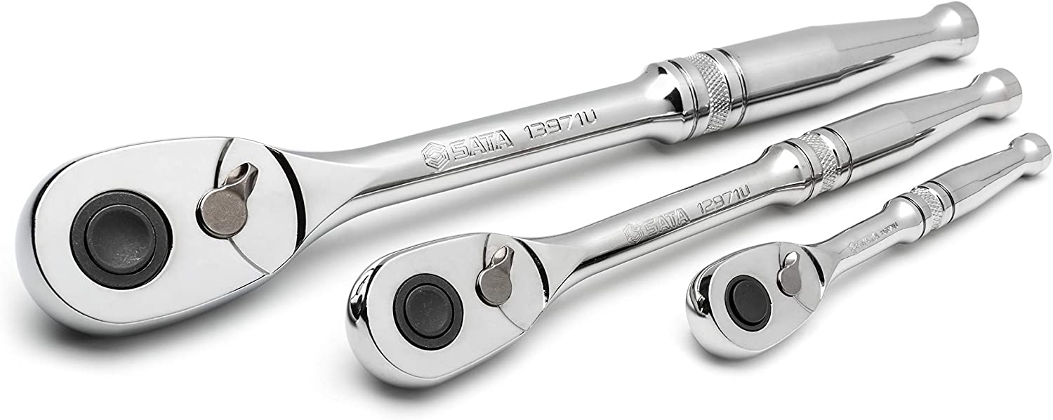 SATA 3-Piece Quick-Release Ratchet Set with Teardrop Head, Full-Polished Chrome Solid Handle, 72-Tooth, 1/4, 3/8, 1/2-Inch - ST14901U $24.15