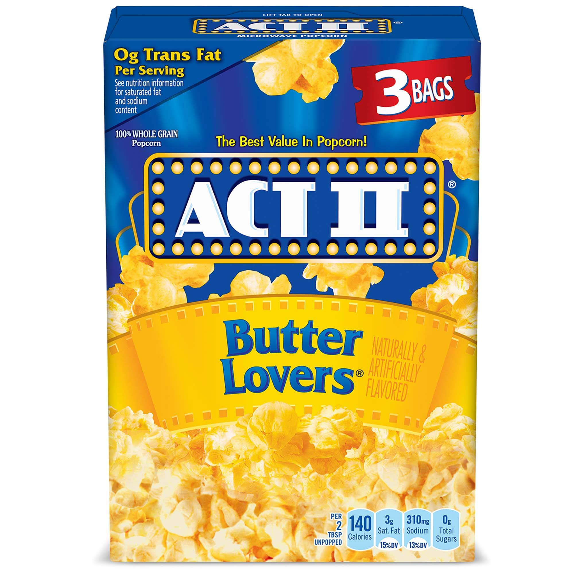 ACT II Butter Lovers Microwave Popcorn, 3-Count 2.75-oz. Bags S&S Free Shipping w/ Prime | $1.19