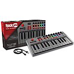 RockJam, Go 25 Key USB and Bluetooth MIDI Keyboard Controller with 8 Backlit Drum Pads, 8 Knobs, One-Size (RJMK25)  | $36