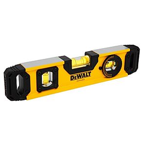 9" DeWALT Yellow Aluminum Magnetic Torpedo Level w/ V-Groove Base $15