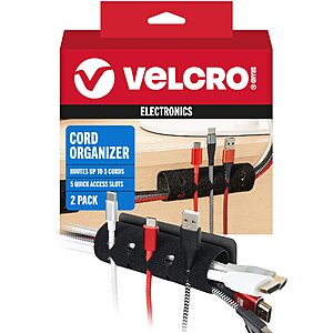 VELCRO Brand Cord Organizer for Desk & Nightstand, 5 Cable Slots with Sleeve Routing, Adhesive Black 2 Pack Free Shipping w/ Prime or on orders $35+ | $5.12