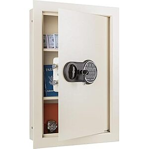 Prime Members: In-Wall Safe - Home or Business Safe with Keypad and 2 Manual Override Keys - Protects Cash, Jewelry, Passports, and More by Stalwart (Cream) $17.4