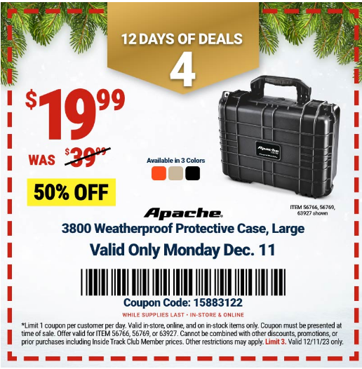 12 Days of Deals 12/11: APACHE 3800 Weatherproof Protective Case, Large $20