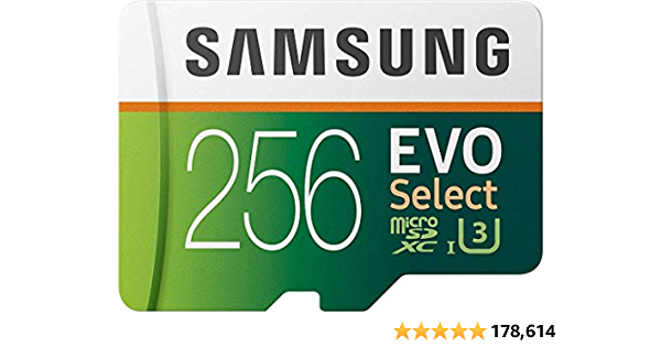 SAMSUNG ELECTRONICS EVO Select 256GB MicroSDXC UHS-I U3 100MB/s Full HD & 4K UHD Memory Card with Adapter (MB-ME256HA) - $27.99