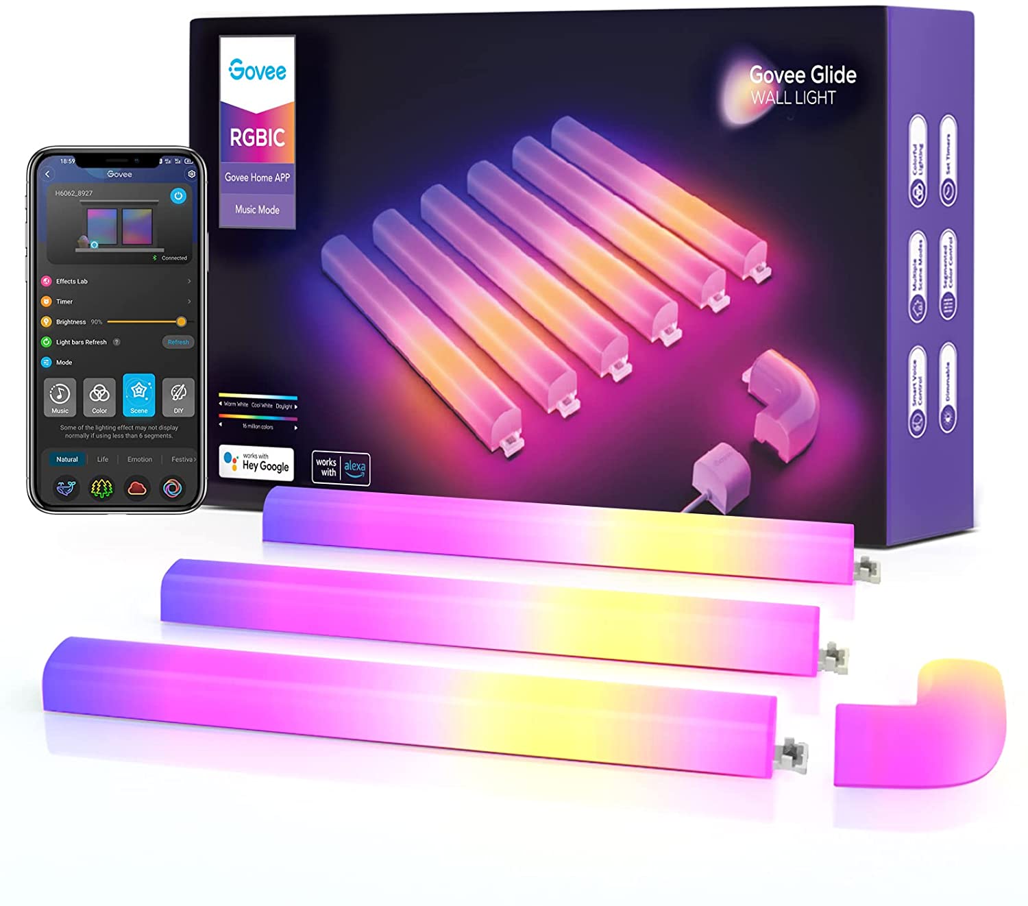 Govee: 37% Off Glide RGBIC Smart Wall Light, Multicolor Customizable, Music Sync Home Decor LED Light Bar with 40+ Dynamic Scenes, Alexa and Google Assistant + FS w/ Prime $62.99