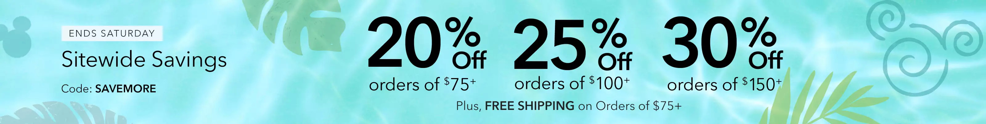 shopDisney: 20% Off $75, 25% Off $100, 30% Off $150 or More + Free Shipping on $75+