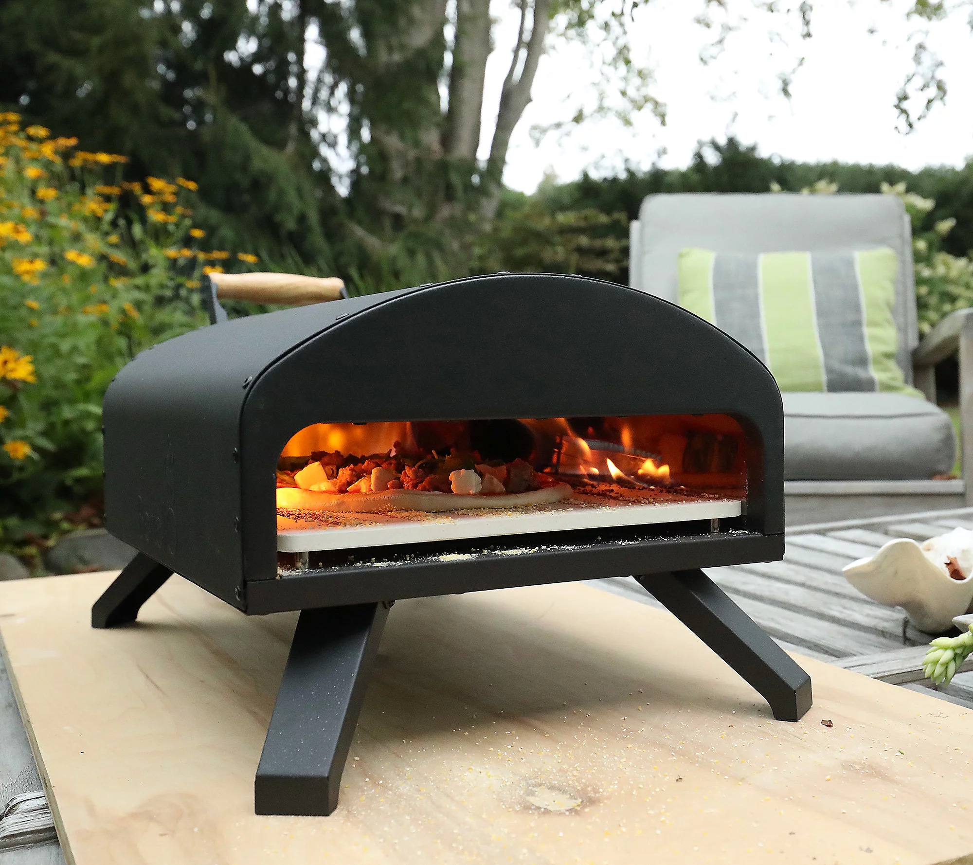 QVC Bertello Outdoor Wood & Gas Fired Pizza Oven with Cover Stone