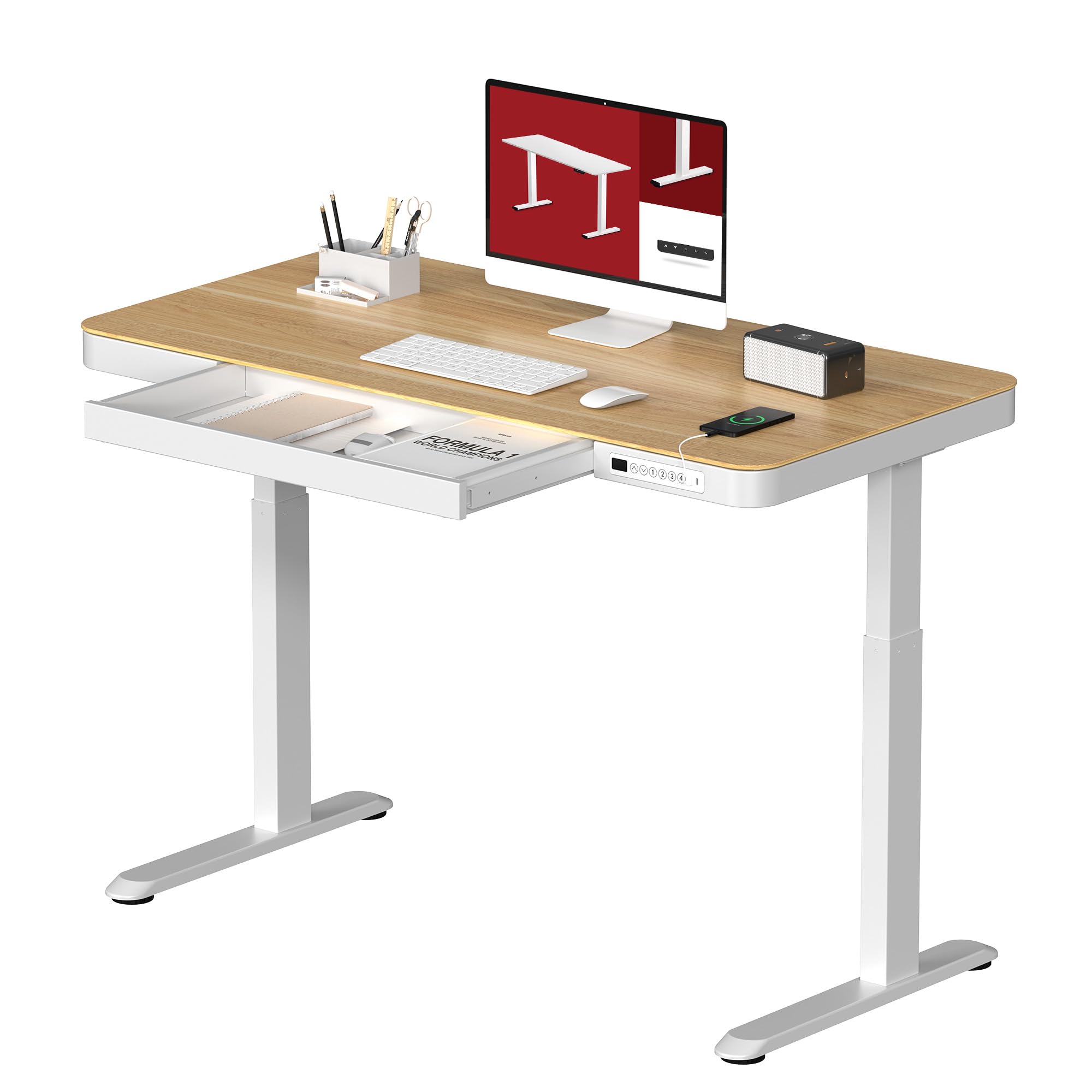 SANODESK Standing Desk with Drawer, Storage & USB Ports (48 inch Maple Wood Tabletop/White Frame) $194.39 + Free Shipping w/ Prime
