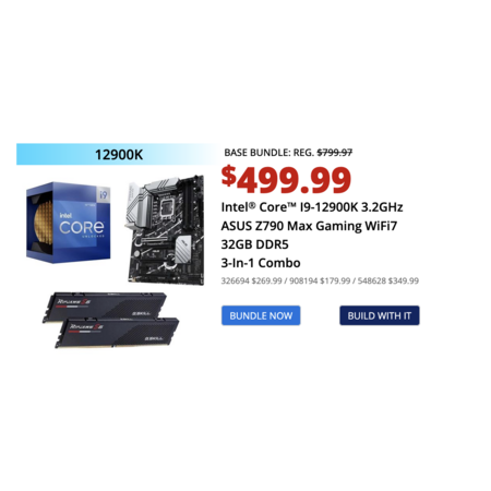 Intel i9-12900K CPU + ASUS Z790 MAX Mobo + 32GB (2 x 16GB) G.Skill DDR5 RAM $500 + Free Store Pickup