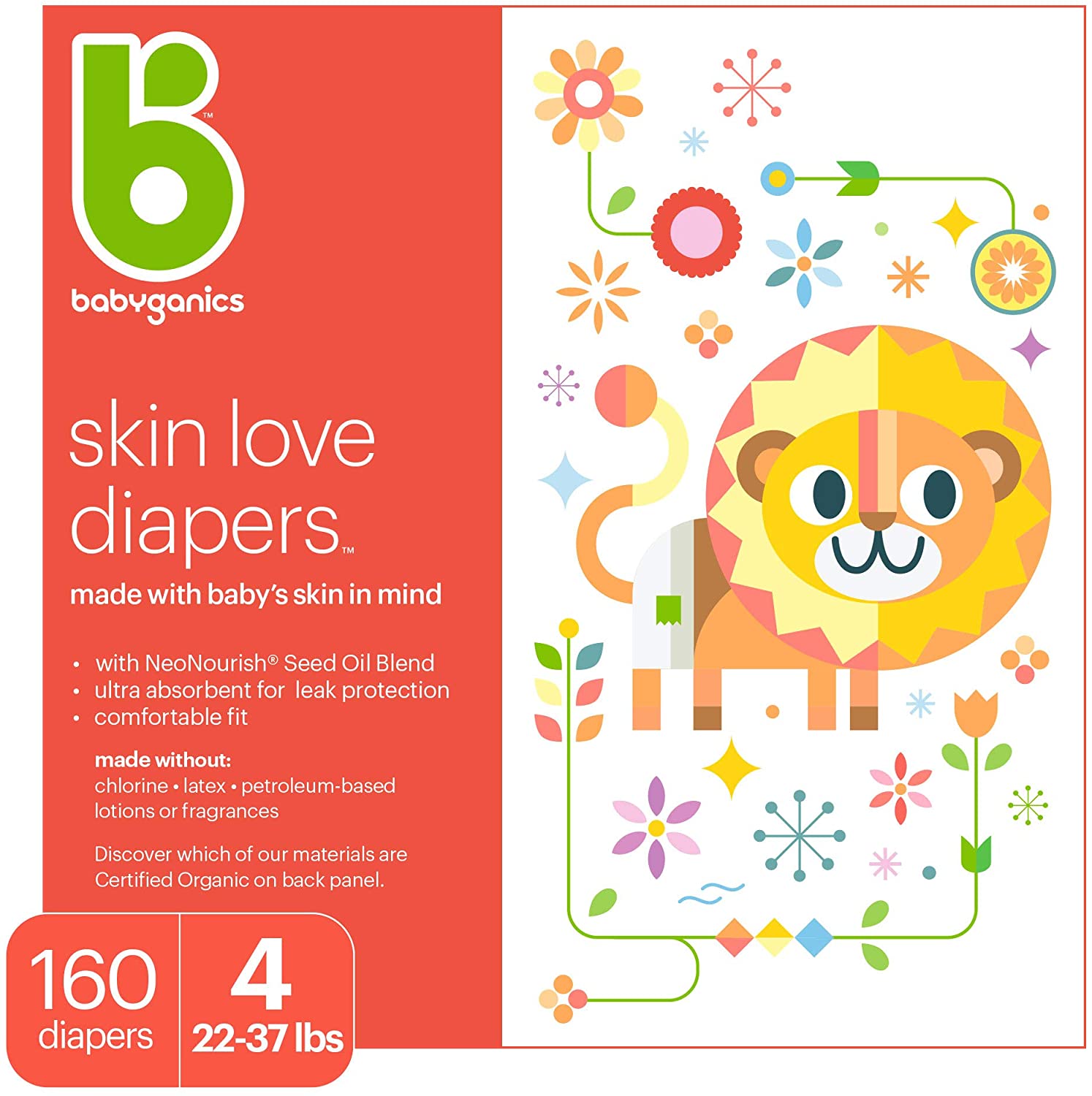 Amazon: Babyganics Ultra Absorbent, Unscented, Chlorine Free, Latex Free Baby Diapers (160 Count), Size 4 $40.84 w/ S&S + FS w/ Prime