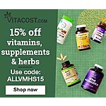 Vitacost: 15% Off All Vitamins and Supplements with Code ALLVMHS15