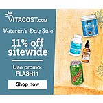 Vitacost: Veteran’s Day Sale, Get 11% Off Sitewide with Promo Code