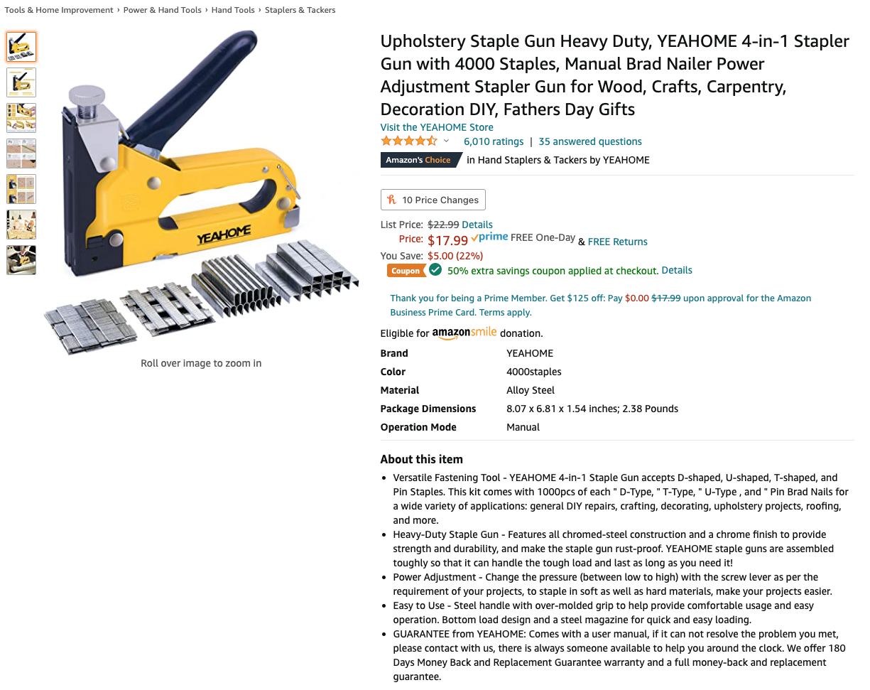 Upholstery Staple Gun Heavy Duty, YEAHOME 4-in-1 Stapler Gun with 4000 Staples $8.99