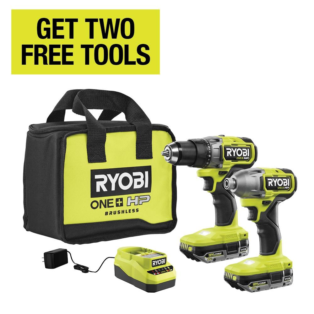 RYOBI ONE+ HP 18V Brushless Cordless 1/2 in. Drill/Driver and Impact Driver Kit w/(2) 2.0 Ah Batteries, Charger, and Bag $179