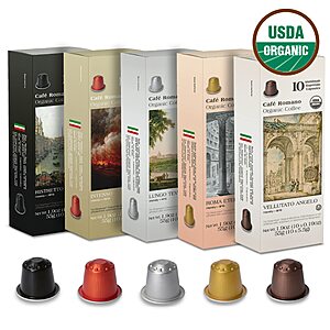 100 Pack Organic USDA Café Romano Coffee Aluminum Espresso Pods For Nespresso Original Machines (Variety pack) $17.59