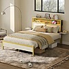 Bestier Wood Platform Bed Frame w/ Foldable Bedside Shelves and LED Storage Headboard (Queen, White) $90 + Free Shipping