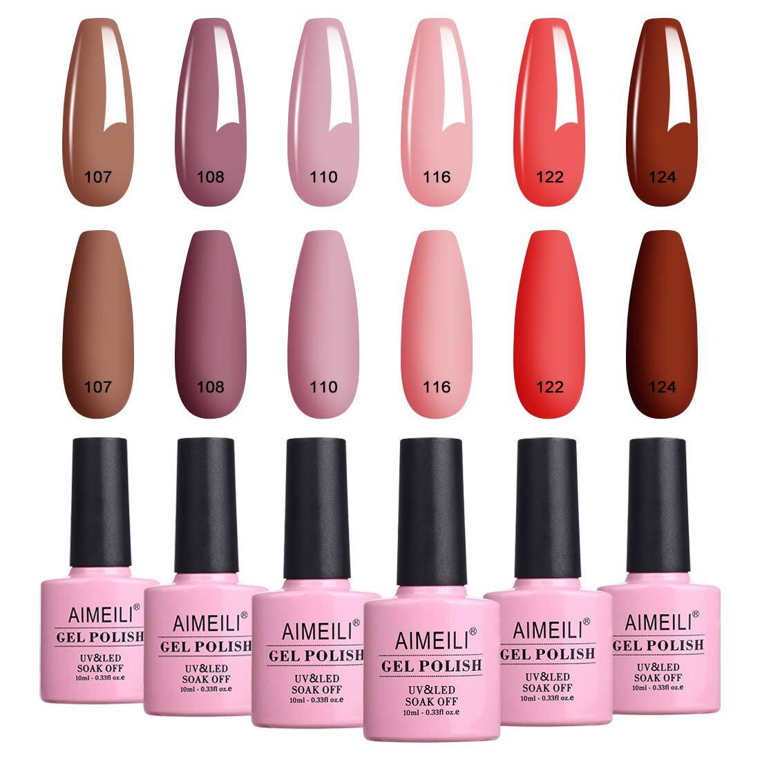 AIMEILI Natural Skin Tone Nude Pink Gel Nail Polish Color Set Of 6pcs X 10ml - Kit 30 for - $8.99 + Free Shipping w/ Amazon Prime or Orders $25+