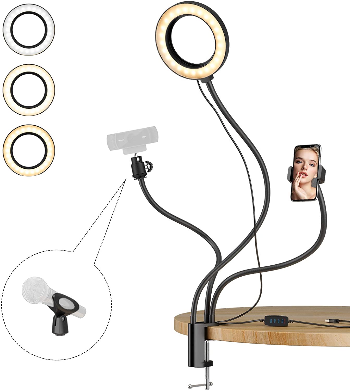 Ring Light 6" Selfie Light with Phone Holder Mic Stand and Webcam Stand for Laptop  $6.89