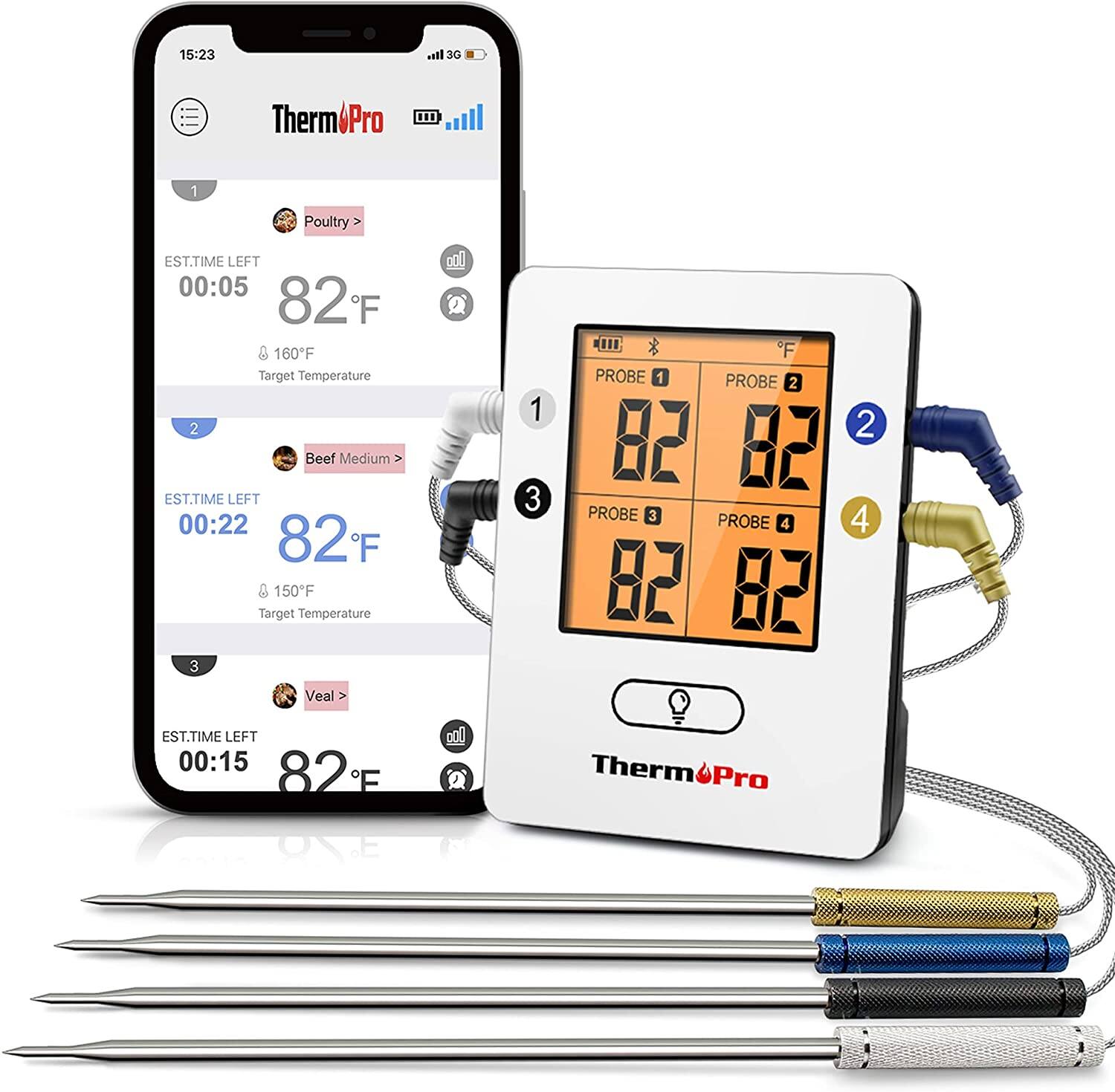 30% off on ThermoPro TP25 500ft Wireless Bluetooth Meat Thermometer with 4 Probes Smart Cooking BBQ Thermometer for Grilling Oven Food Smoker Thermometer $43.34