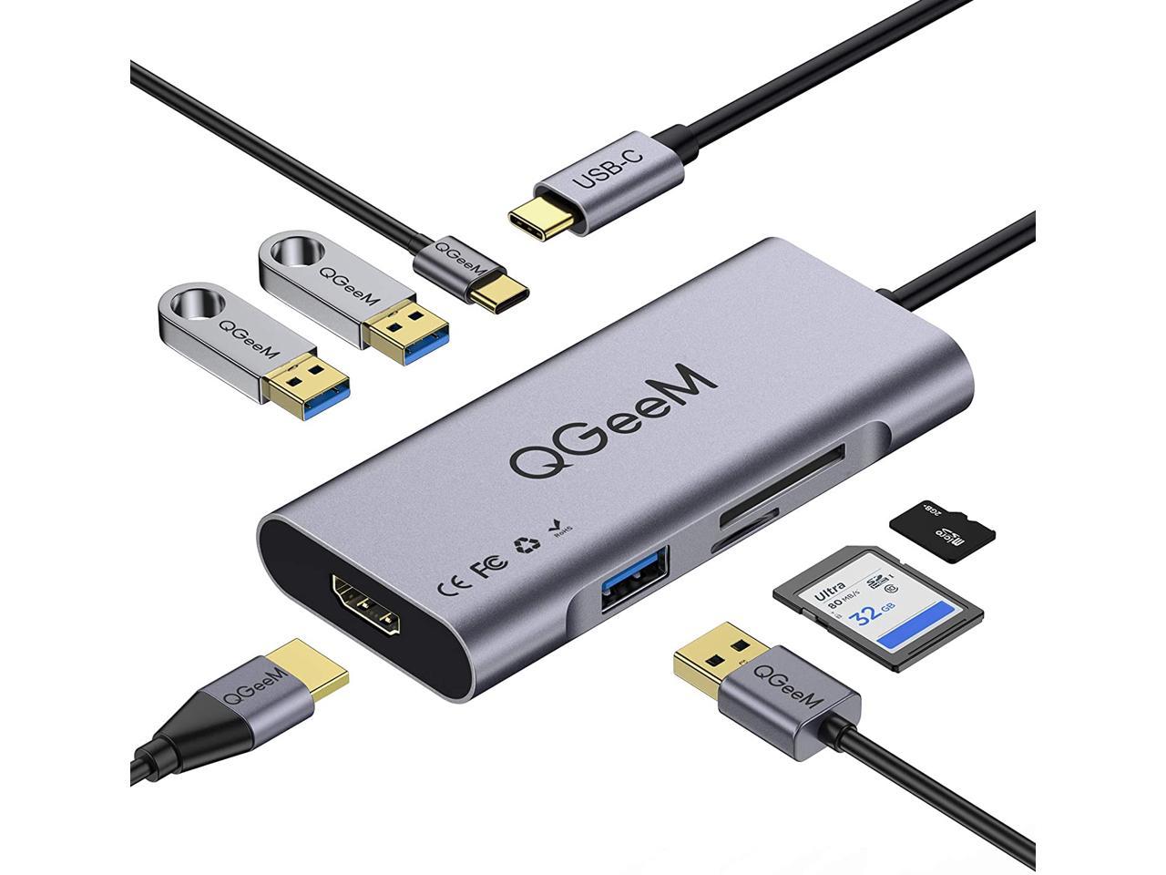 QGeeM 7-in-1 USB Type C-Hub [HDMI 4k Adapter, 3 USB 3.0 Ports, SD/TF Card Reader] $18.19