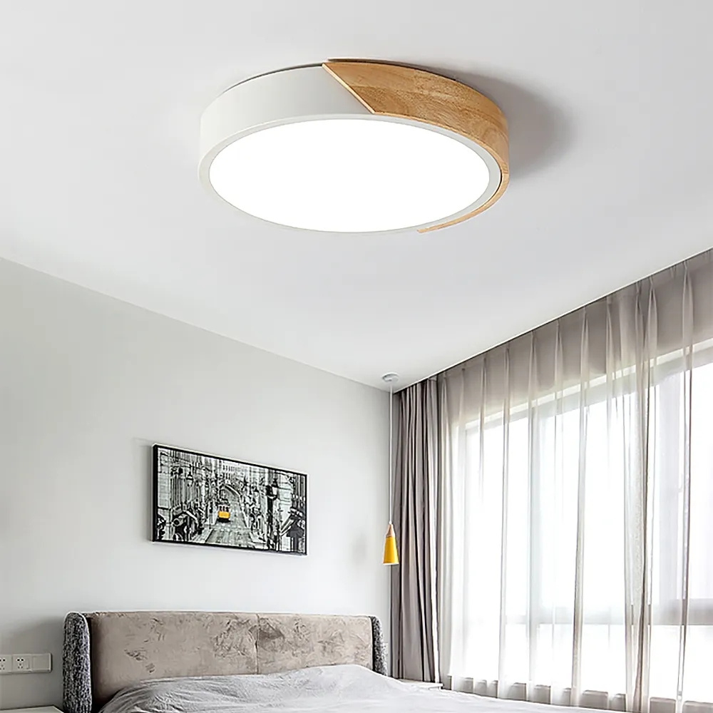 Homary Flash Sale 47% Off LED Drum Shaped Wood & Metal & Acrylic Flush Mount Ceiling Light in White Dimmable + Free Shipping $65.99
