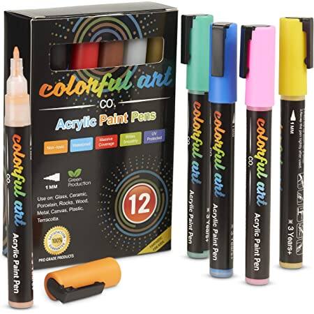 Colorful Art Co. Acrylic Paint Pens - Set of 12 w/ 1mm Fine Tip for $7.65