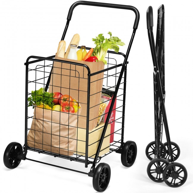 Costway Portable Folding Shopping Cart Utility for Grocery Laundry + Free Shipping $45