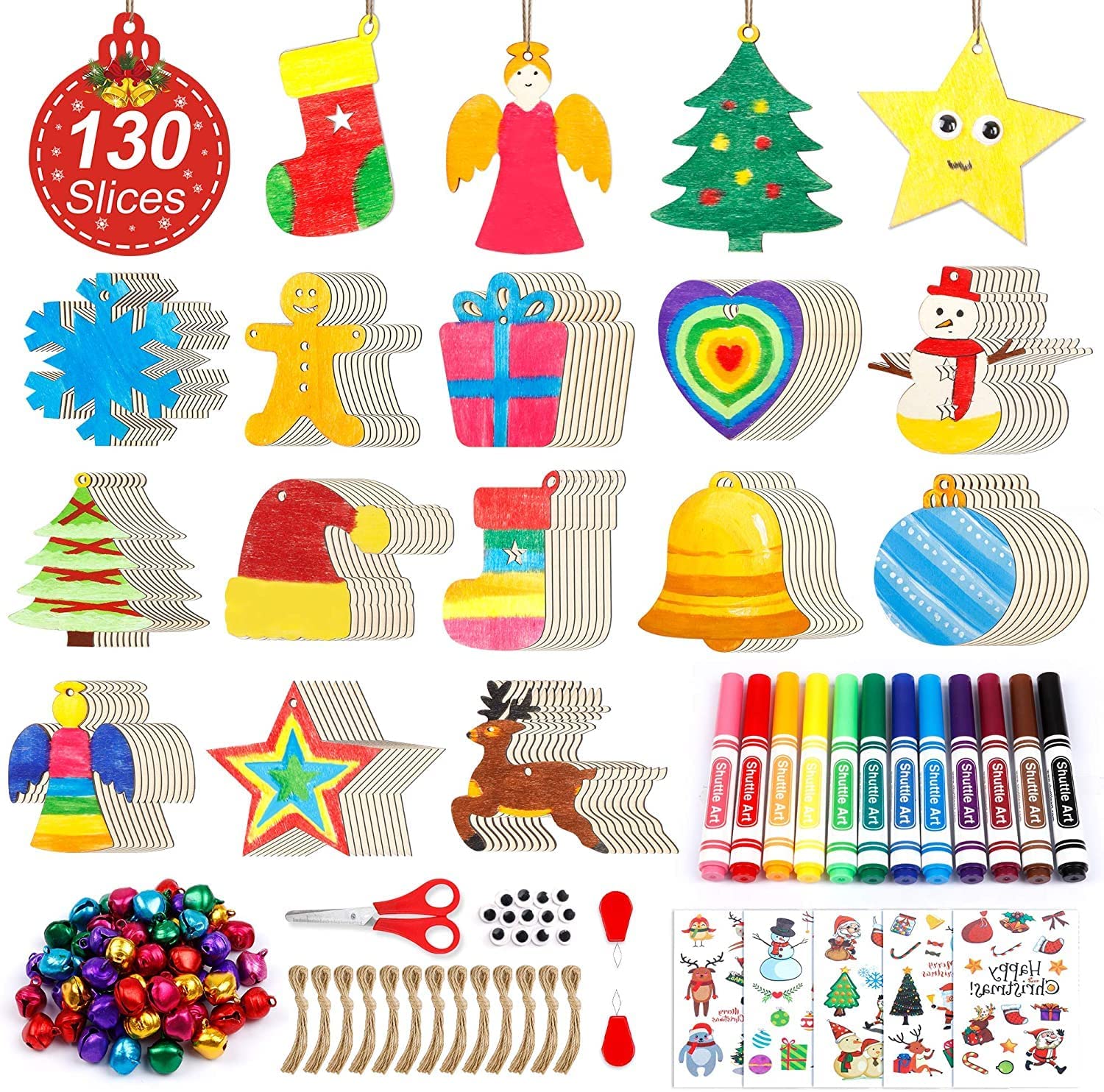 Shuttle Art 130 PCS Wooden Ornaments Kit $11.49 + Free shipping with Prime or $25+