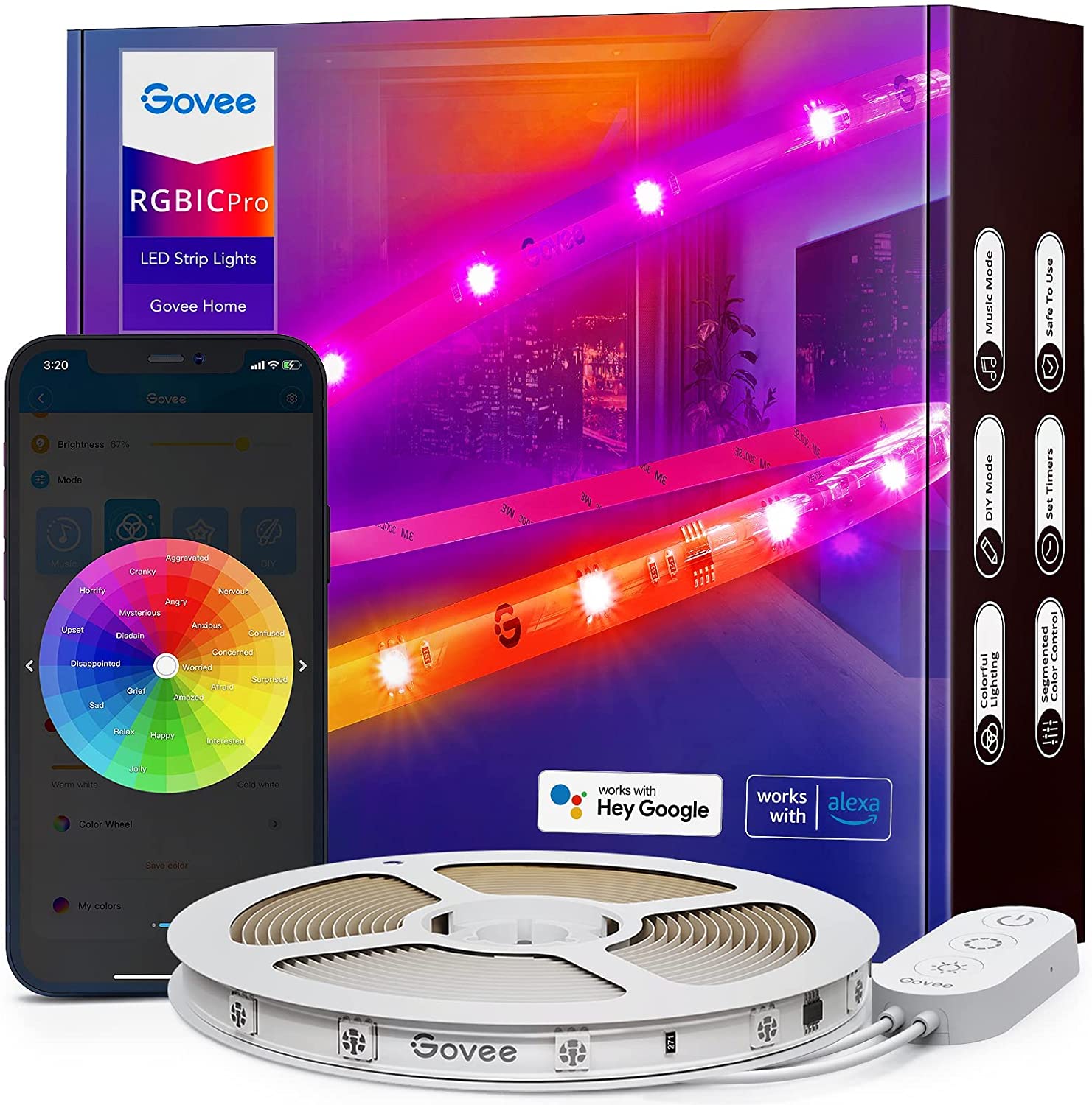 16.4ft WiFi RGBIC LED Strip Lights with Protective Coating, Voice and App Control, Segmented DIY, Music Sync -$19.99 + Free Shipping with Prime