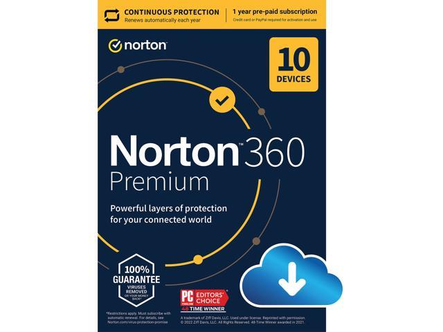 Norton 360 Premium 2022 for up to 10 Devices, 1 Year with Auto Renewal, Download $24.99