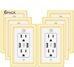 POWRUI 6-pack USB Wall Outlet with Night Light $42 + Free Shipping