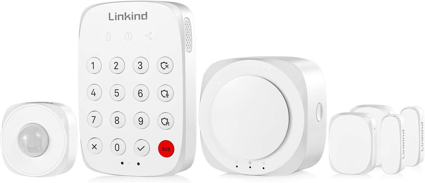 Linkind Wireless Smart Home Security System, 5 Pieces with Siren Alarm, PIR Motion Sensor, Door/Window Sensor for $14.99 and More + Free Shipping w/ Prime or orders $25+