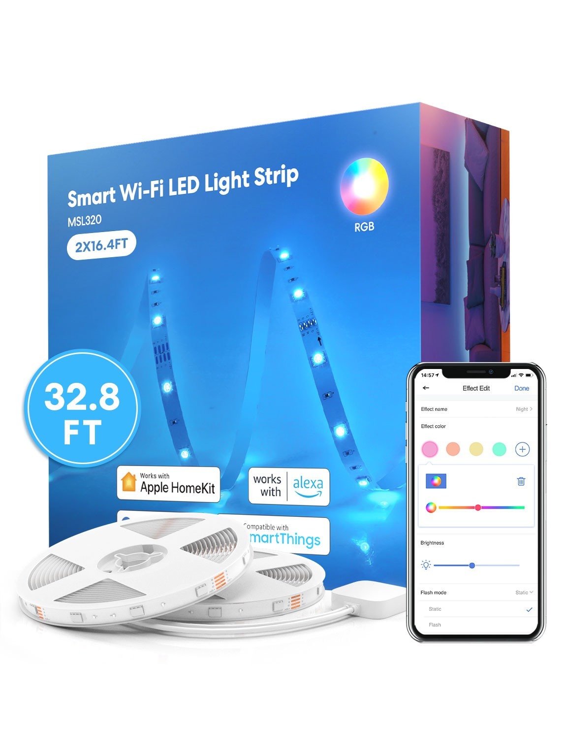 32.8' Meross Smart WiFi RGB LED Strip Lights $20 + Free Shipping w/ Prime or $25+ orders